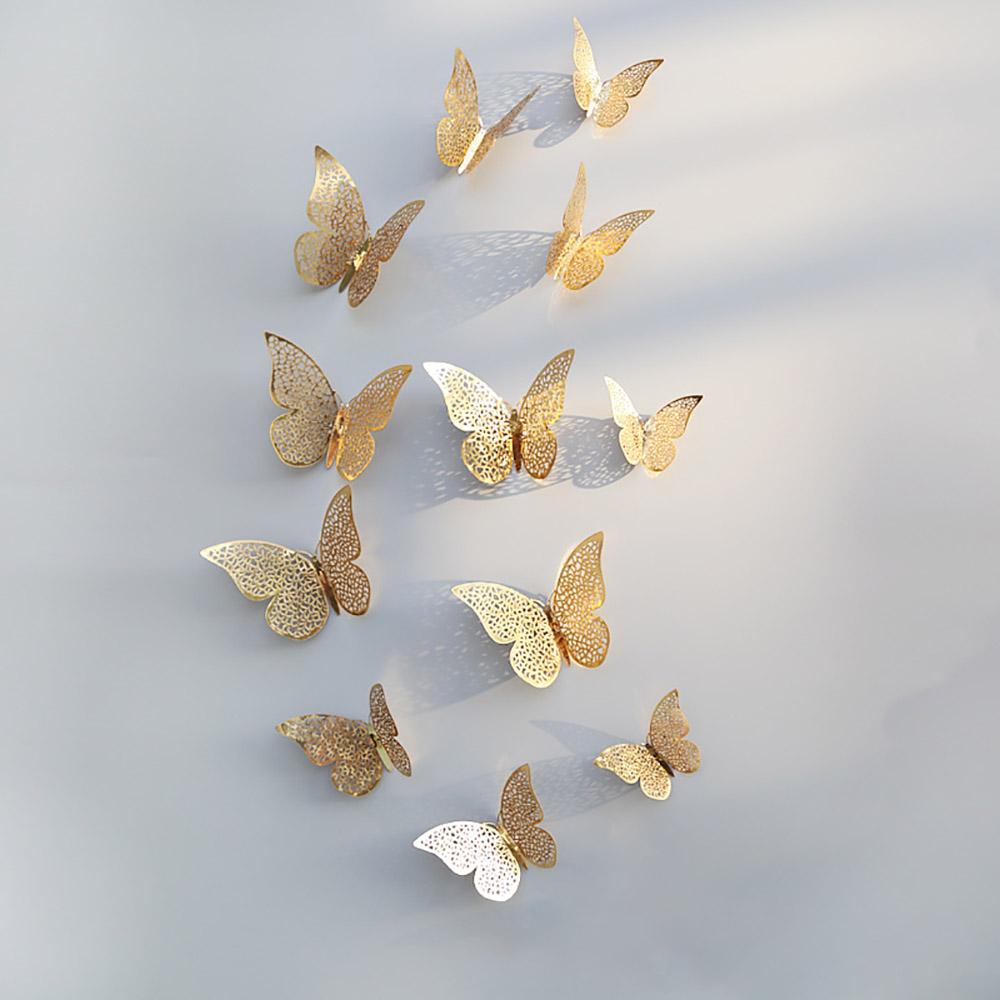 12 шт./упак. наклейки в виде бабочки с 3D трехмерными выдолбленными бумажными наклейками на стену для свадьбы, дня рождения, комнаты, кафе, декора витрины