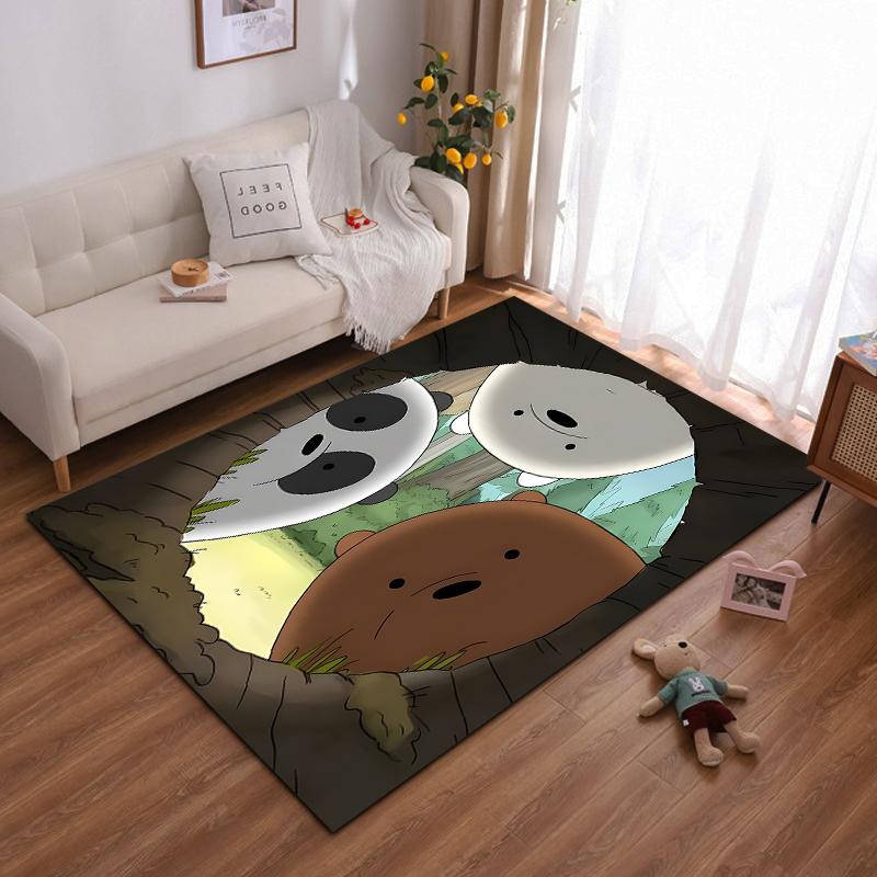 Cartoon Animal Printed Bear Trio Pattern Rug for Living Room Decor Suitable for use as an anti-slip for living room bedroom sofas