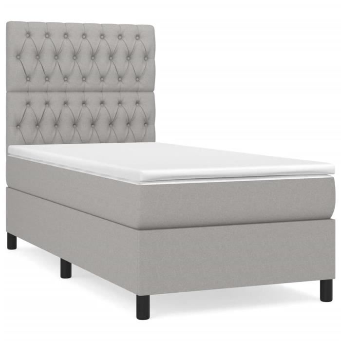 3141977 vidaXL Divan Bed and Mattress Light Grey 90x190 Cm Fabric