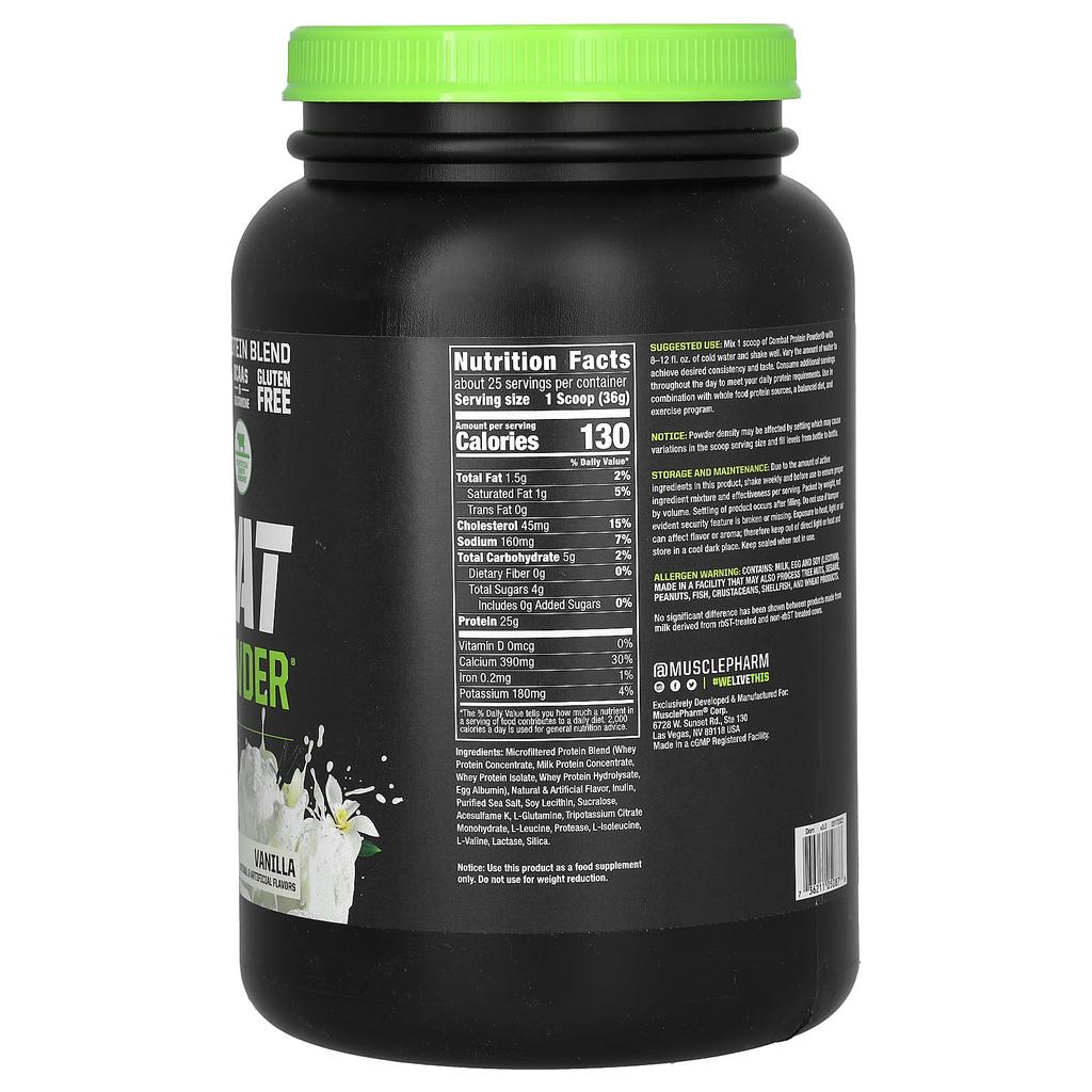 MusclePharm Combat Protein Powder, Vanilla, 2 Lbs (0.9 Kg)