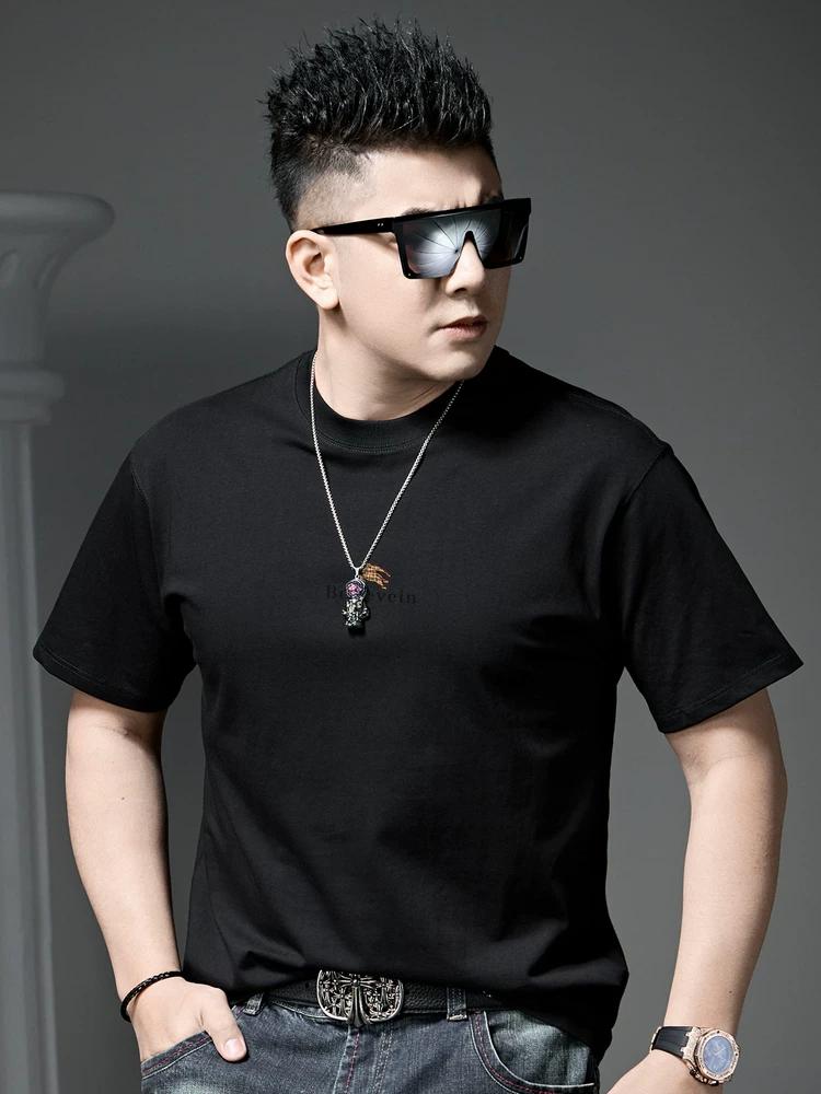 European Style Trendy Letter Print Short-Sleeve T-Shirt for Men, Summer Loose Fit Half-Sleeve Tee, Men's Round Neck Casual Top