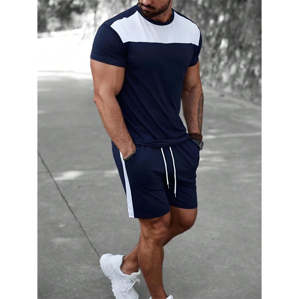 Summer Everyday Casual Men's Short Sleeve Shorts Set Colorful Bear Print Men's T-shirt And Colorful Graffiti Print Shorts Set