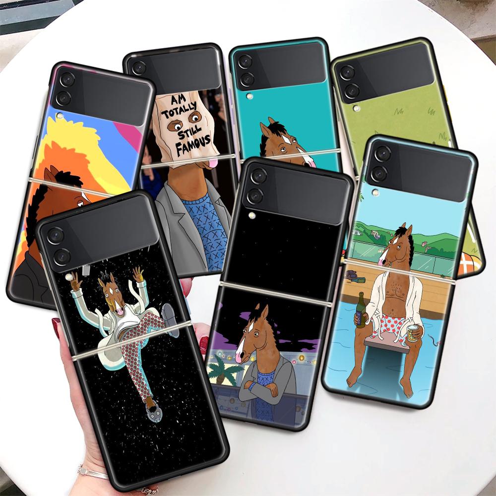 Чехол для телефона Samsung Galaxy Z Flip 5 4 3 5G с изображением мультфильма B-BoJack Horsemans, черный, твердый чехол ZFlip 5 4 3, роскошный противоударный бампер C