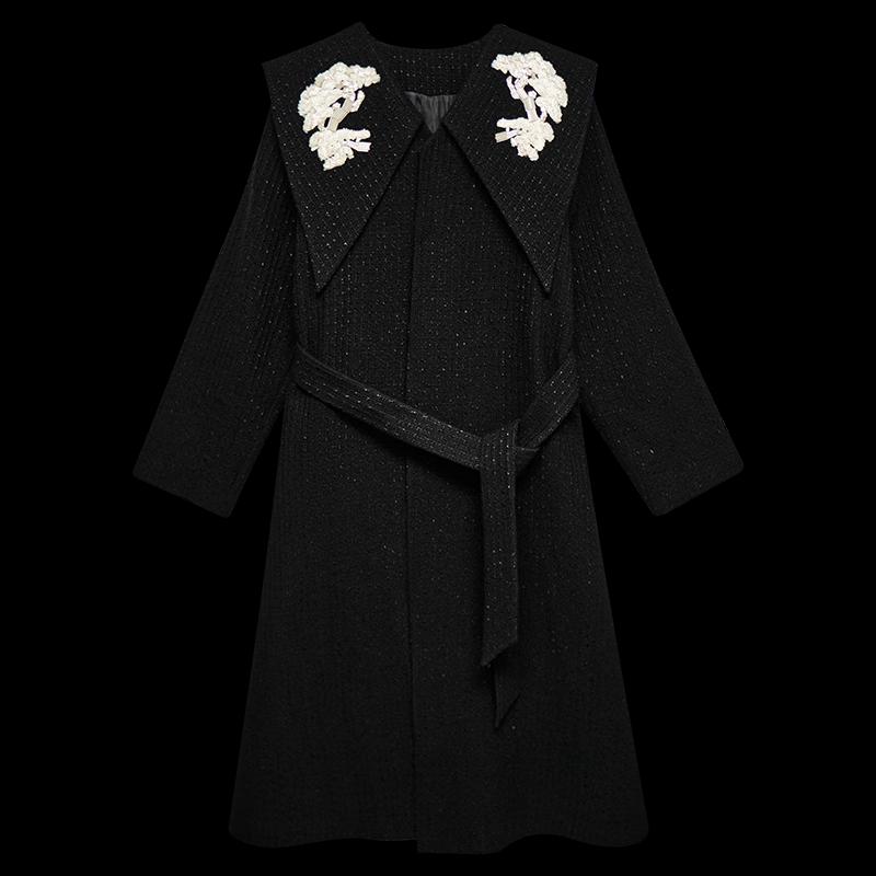 HECO New Chinese Style Winter Wool Blend Long Overcoat for Women