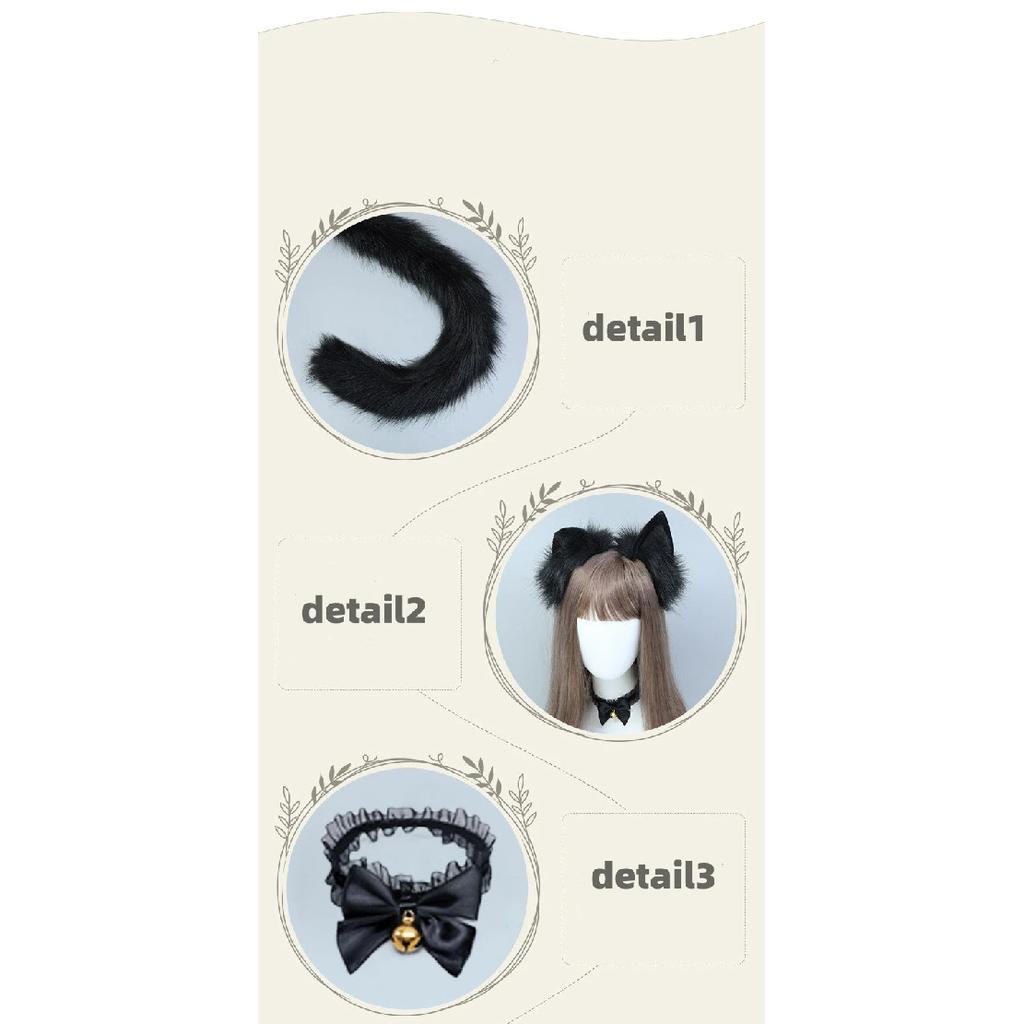 5PCS Sexy Simulation Animal Ear Lovely Tail Set Lace Hand Bell Neck Bell In Stock Plush Cosplay Props Headwear Hair Accessories