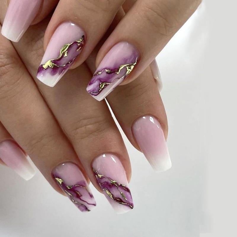 24Pcs Colorful Fake Nail Short Square Head False Nails Press on Sweet Flowers Design Wearable Nails Art Full Cover Manicure Tips