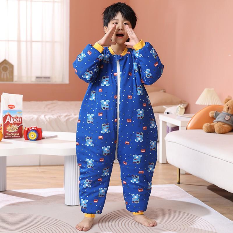 Kids Cotton Sleepsuit Winter Warm Pajamas Toddlers Children 1-12 Years Thickened Footed Sleep Bag