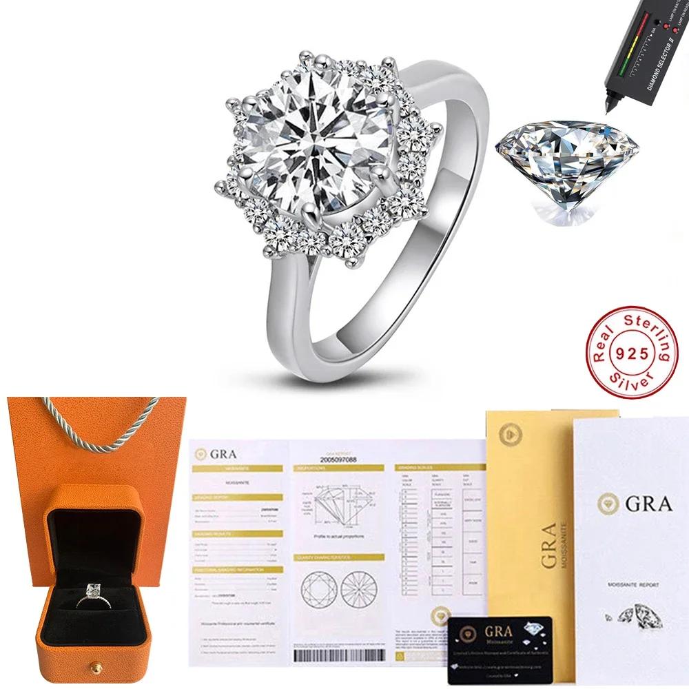 Cbtb Fashion Round big flower Ring 3ct D Color Moissanite Silver 925 Wedding Jewelry