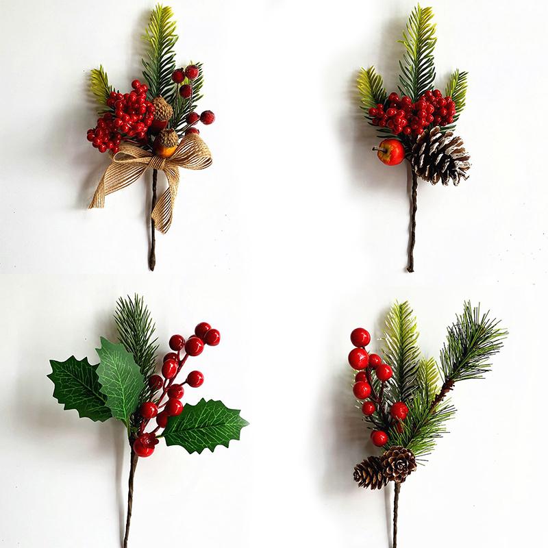Искусственная Рождественская Елка Сосновые Ветви Рождественские Ягоды Для Рождества DIY Украшения для Венка Ноэль Настольные Украшения Детские Подарки