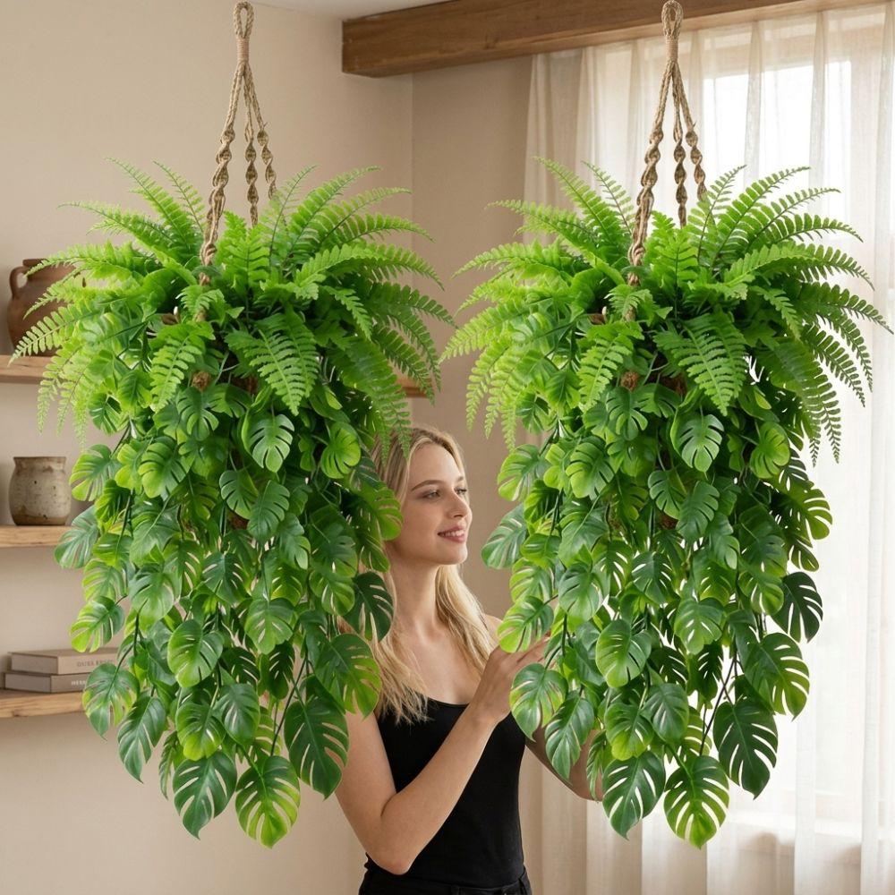 Plastic Artificial Hanging Monstera Vine UV Resistant Trailing Greenery Vine Balcony