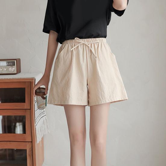 Женские шорты с эластичной талией, регулируемые повседневные шорты с карманами, широкие однотонные свободные шорты
