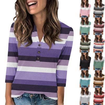 Женская мода повседневный свободный топ с рукавом 3/4 и круглым вырезом