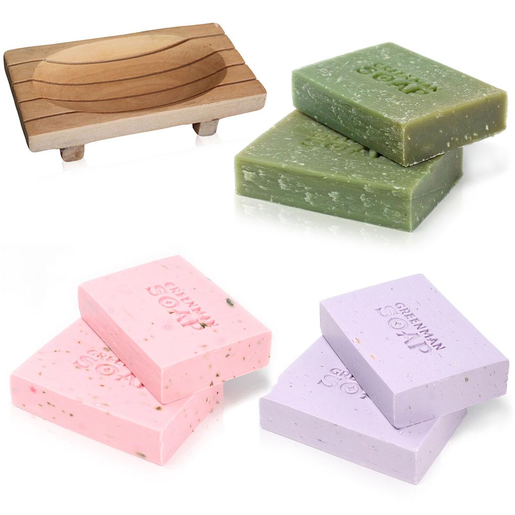 Bar Soap Set, 3 Soaps and Dish Greenman