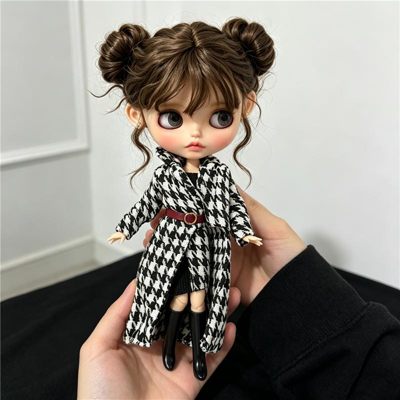 Для кук Blythe Наряд Одежда Роскошный Клетчатый Плащ Комплект Платьев Сладкая Принцесса Юбка с Бантом Одежда Для Барби OB24 Маленькая 1/6