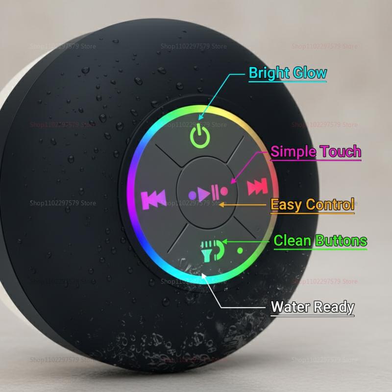 Portable Wireless Bluetooth Speaker Music Player LED Light IPX4 Bathroom Waterproof Loudspeaker With Suction Cup Sound Box