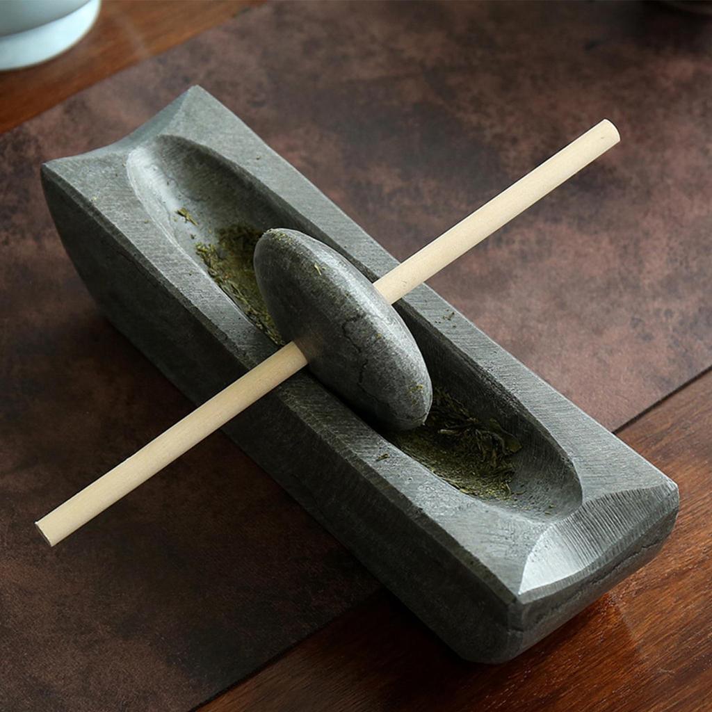 Tea Grinding Small Stone Mortar Roller Multipurpose Deepened Crusher Spice Set