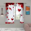 2PC Red Rose Heart Butterfly Sheer Curtains Romantic Valentine Print Light Filtering Drapes Sweet Home Decor for Bedrooms