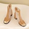 Women's Ankle Boots Autumn New Round Head Mesh Hollow Breathable Metal Head Fashion Low Heel Cool Boots