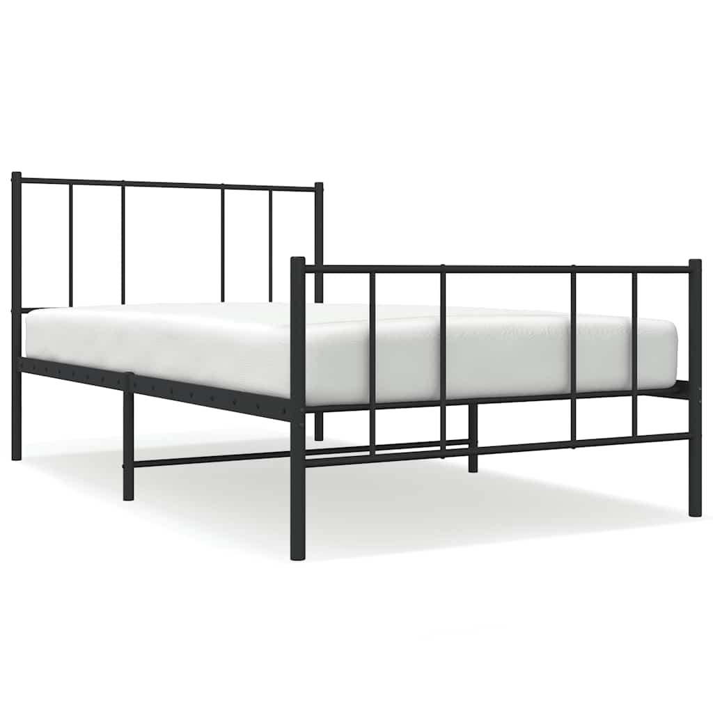 Metal Bed Frame with Headboard and Footboard Black 90 x 190 cm