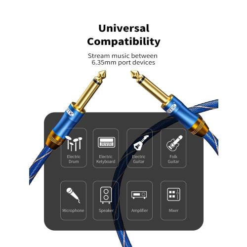EMK? Guitar Instrument Cable, 10 Feet - Custom Series Premium Rean-Neutrik 1/4" Straight Gold Plug, Blue