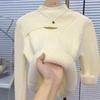 One-piece Velvet Semi-turtleneck Knitted Sweater for Women's New Design Sense Hollow Top Bottoming Shirt Thickened Sweater for Women