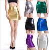 Women's Shiny Metallic Skater Skirt Faux Leather Mini Skirts Stretchy Short Bodycon Skirt High Waist Sexy Clubwear Dress