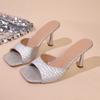 Summer New Stiletto High Heels Women's Outside Wear Square Toe Stone Pattern Plus Size Fish Mouth Slippers