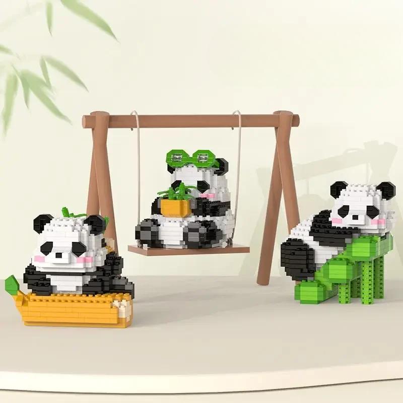 500PCS Creative Cute Mini Panda Building Blocks Micro Bricks Assemble Decoration Toy With Box Birthday Gift for Boys and Girls