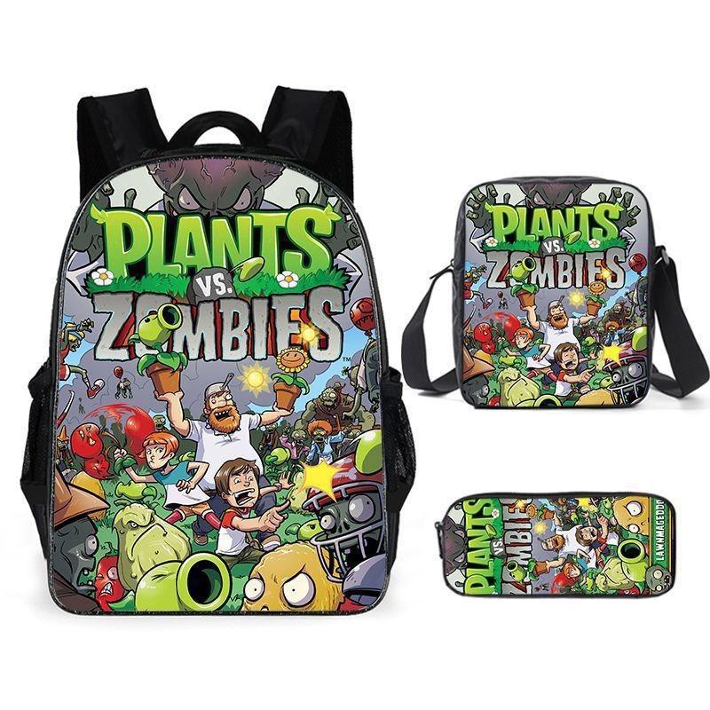 Vs Zombies Plants Kids School Backpack Threepiece Gift Set For Students Young