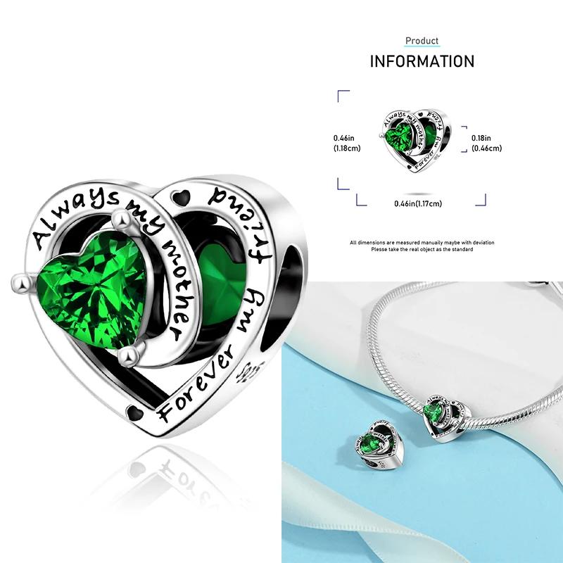 925 Silver 12 Months Birthstone Heart-shaped Beads Charms Fit Original Bracelet Charm Beads Necklace Diy Female Jewelry