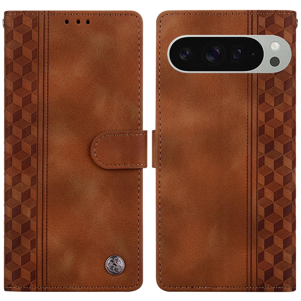 For Google Pixel 9 Pro XL Leather Case Imprinted Checkered Pattern Wallet Stand Flip Phone Cover