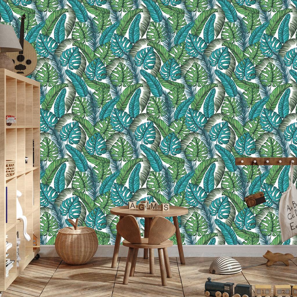 Monstera jungle leaves wallpaper for living room and bedroom 50x1000