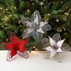 23cm Poinsettia Glitter Flower Xmas Hanging Ornaments Artificial Christmas Flowers DIY Xmas Tree Decorations Party Supplies