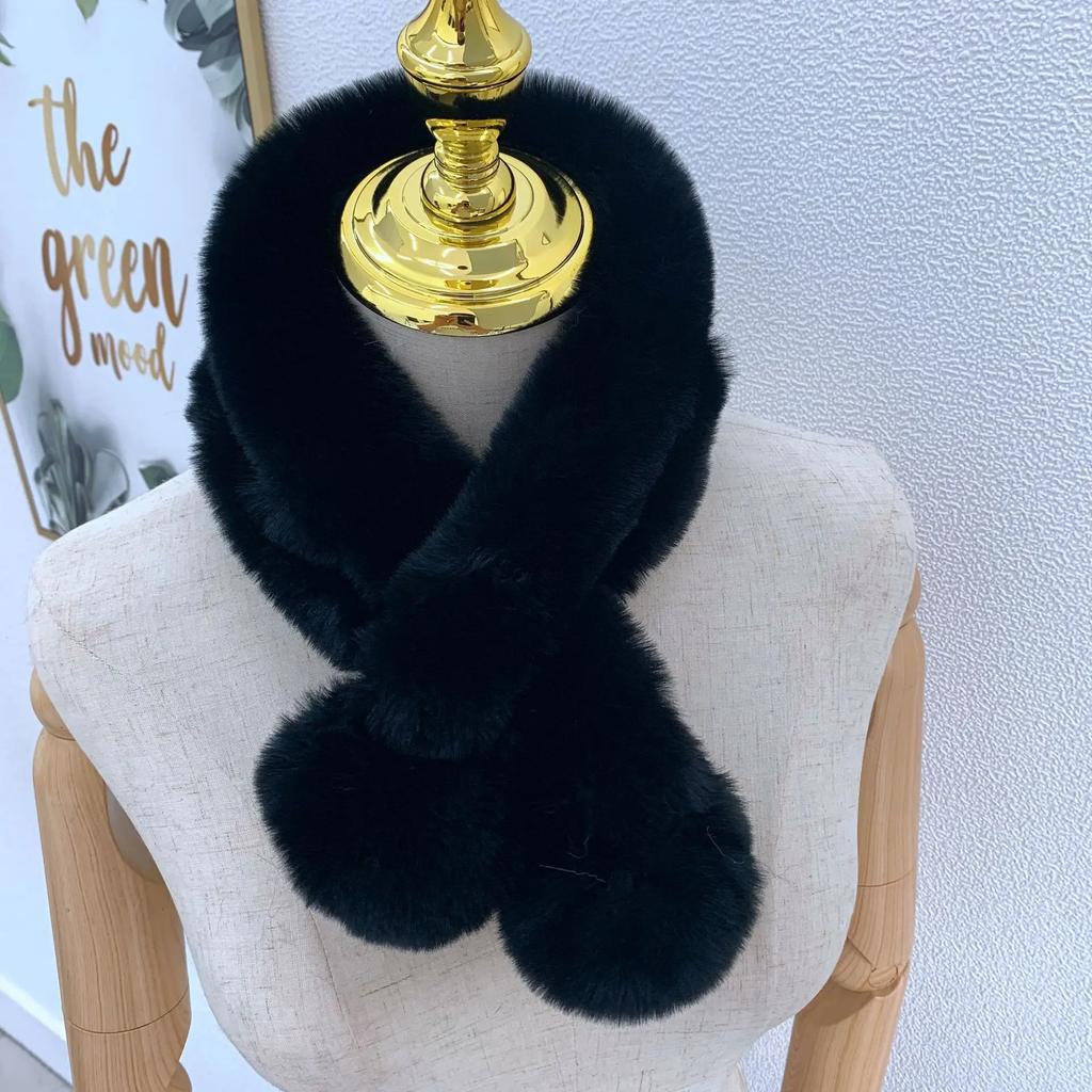 Scarf Female Autumn and Winter New Fur Rabbit Fur Plush Thick Warm Scarf Solid Color Fur Ball Cross Student Children