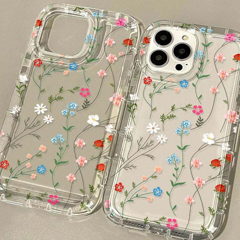 Flower Phone Case For iPhone 14 Pro Case iPhone 13 11 12 16 15 Pro Max XR X XS 7 8 Plus SE Shockproof Soft TPU Clear Cover Funda