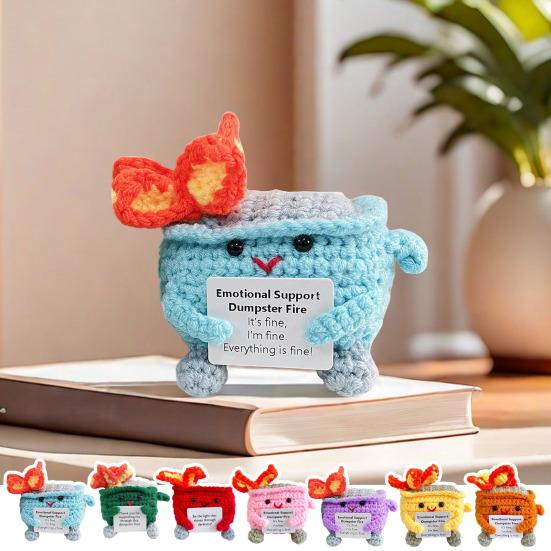 Позитивный крючком мусорный контейнер с пламенем и вдохновляющей открыткой Эмоциональная поддержка ручной работы для вязания мусорного контейнера