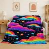 Fashion Rainbow Colour Scenery Flannel Blanket Soft Throw Blanket for Bedroom Living Room Bed Travel Camping Picnic Nap Cover