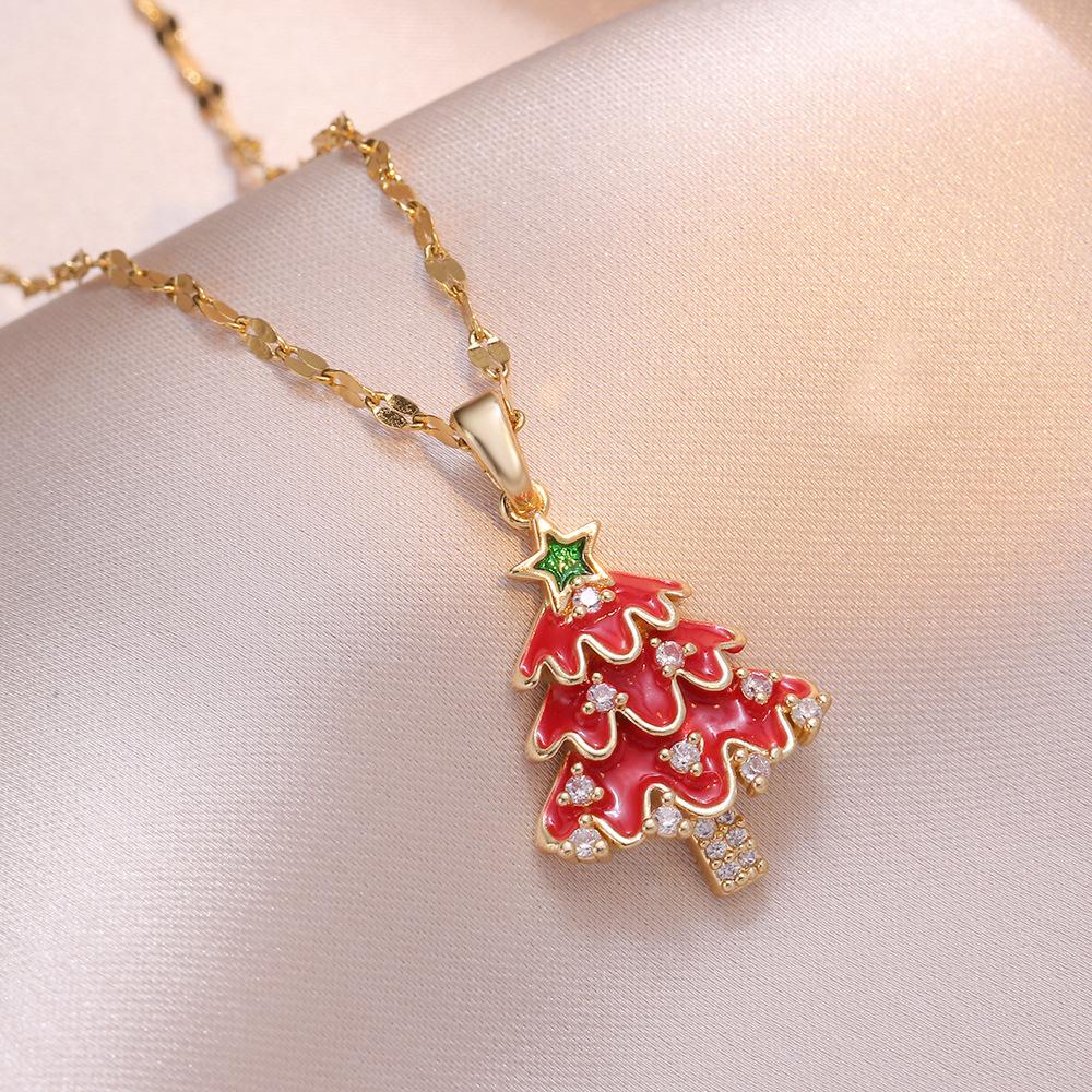 Christmas Tree Bell Pendant Necklace for Women 2024 Fashion Jewelry