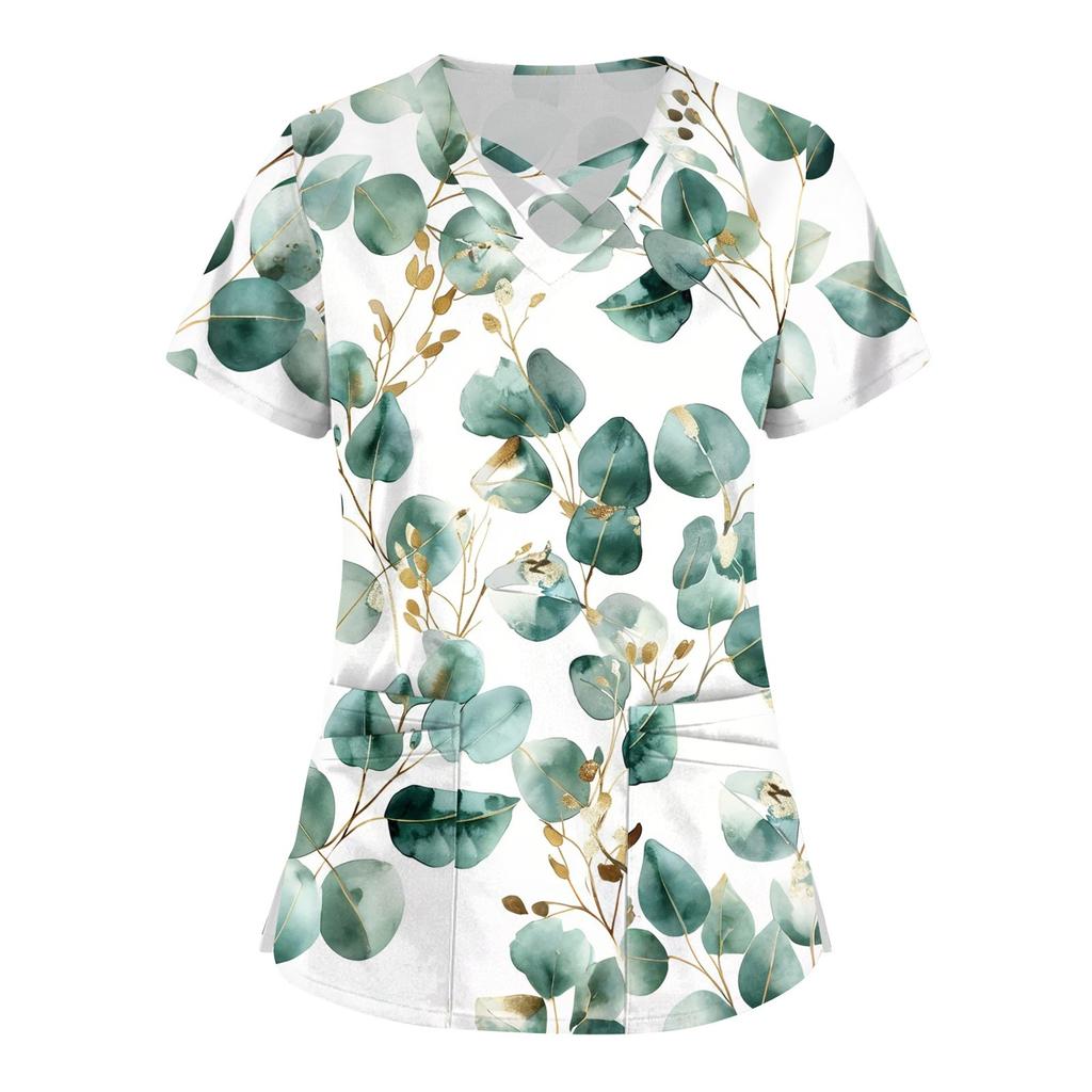 Женский топ с коротким рукавом и V-образным вырезом, принтом и карманом Dry-nurse