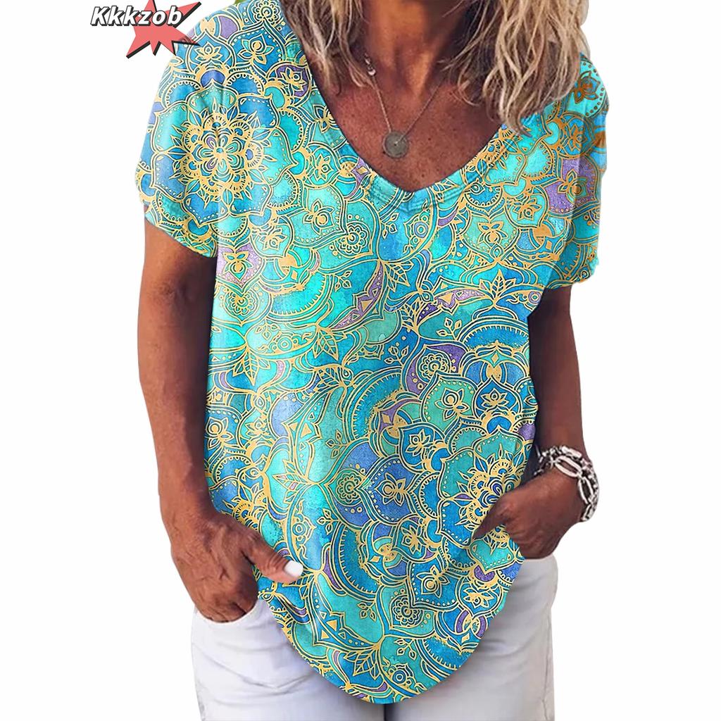 Винтажный топ с принтом, женская уличная одежда с короткими рукавами, летняя футболка, женская модная повседневная футболка с v-образным вырезом, женская одежда большого размера Y2k