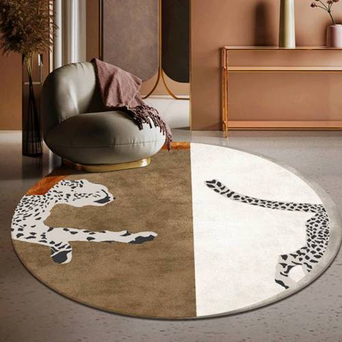 Modern Leopard Print Round Carpet Cashmere Bedroom Decoration Carpets Home Living Room Soft Area Rug Large Washable Lounge Rugs