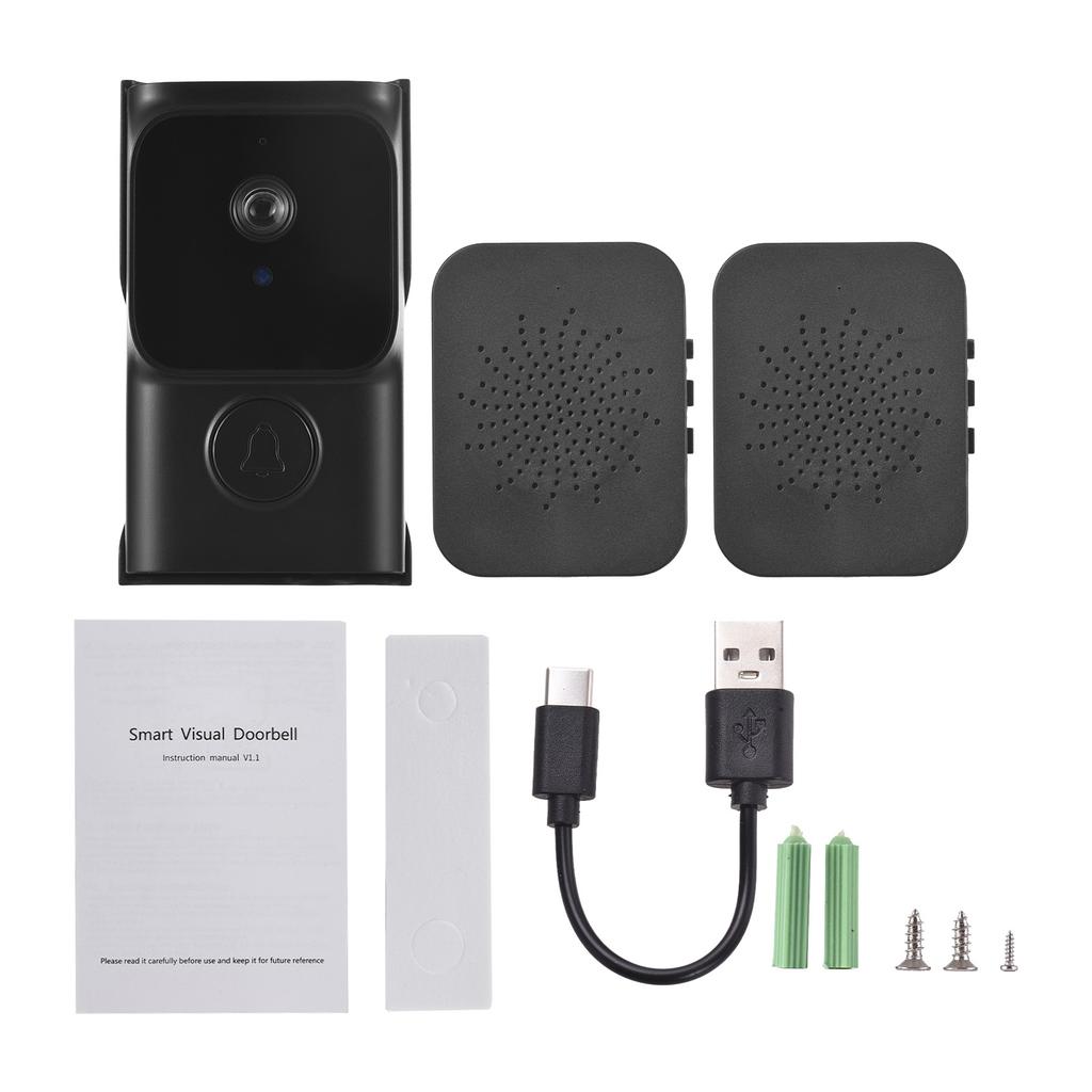 WiFi Smart Doorbell Ring Door Camera with 2 Dingdong Chime TY App Control Infrared Night Viewing Rechargeable Video