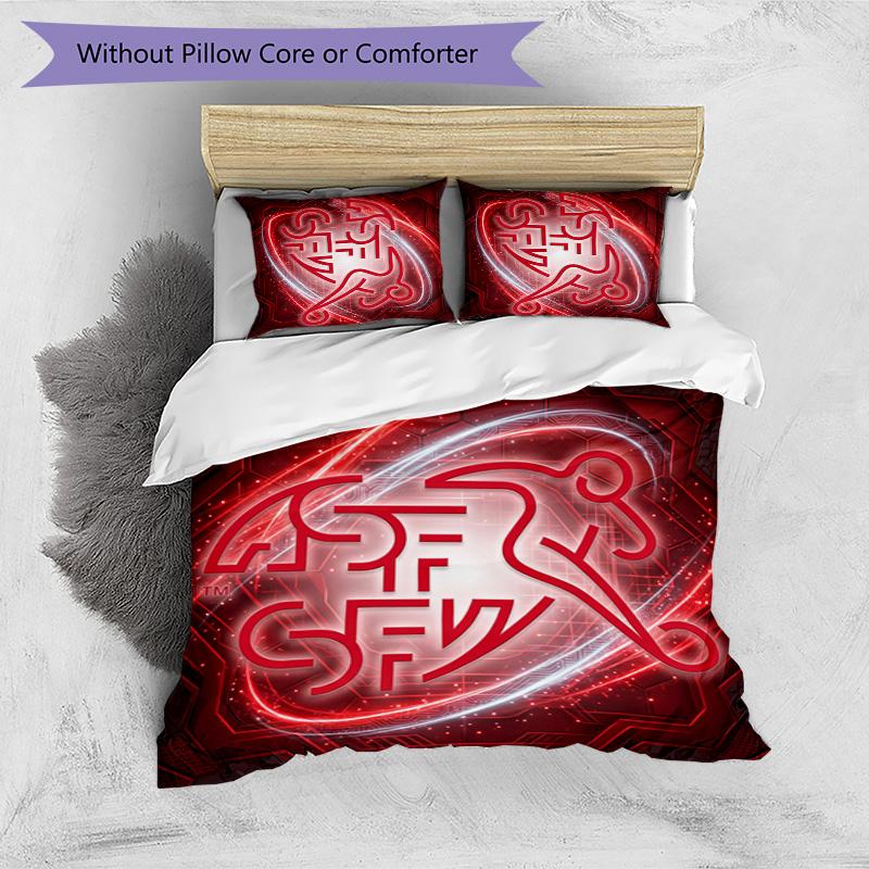 Switzerland football Printed Bedding 3 Piece Set Cozy Breathable Bed Cover Set as Housewarming Holiday Gift