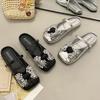 Rhinestone Bow Mary Jane Shoes Women's 2025 Summer New Soft-soled Bag Head Slippers One Word with Light Mouth Cold Slippers