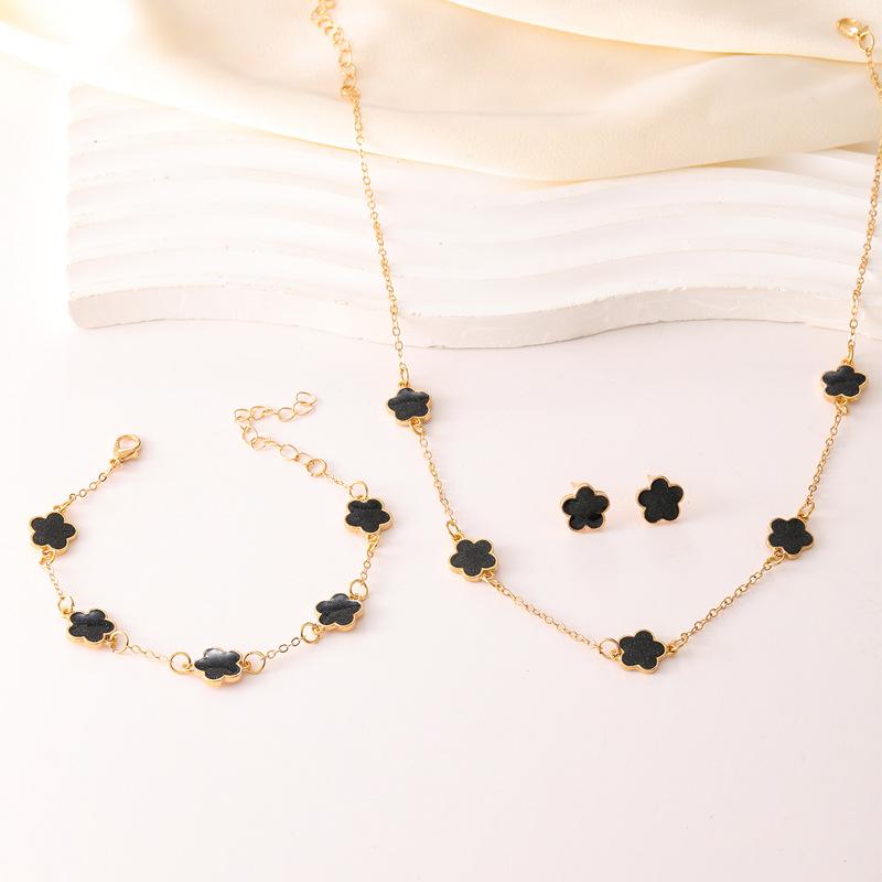 Комплект украшений Lucky Flower для женщин, новый комплект из 3 предметов: ожерелье, браслет, серьги-гвоздики с клевером