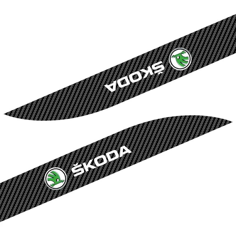 AAFN1 2pcs Car Logo Carbon Fibre Side Decal Side Skirt Car Stickers For Skoda Octavia Kamiq Kapoq Kodiaq Rapid SCALA Accessories
