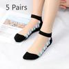 5 Pairs of Women's Summer Embroidered Non Slip Cotton Bottom Glass Silk Socks