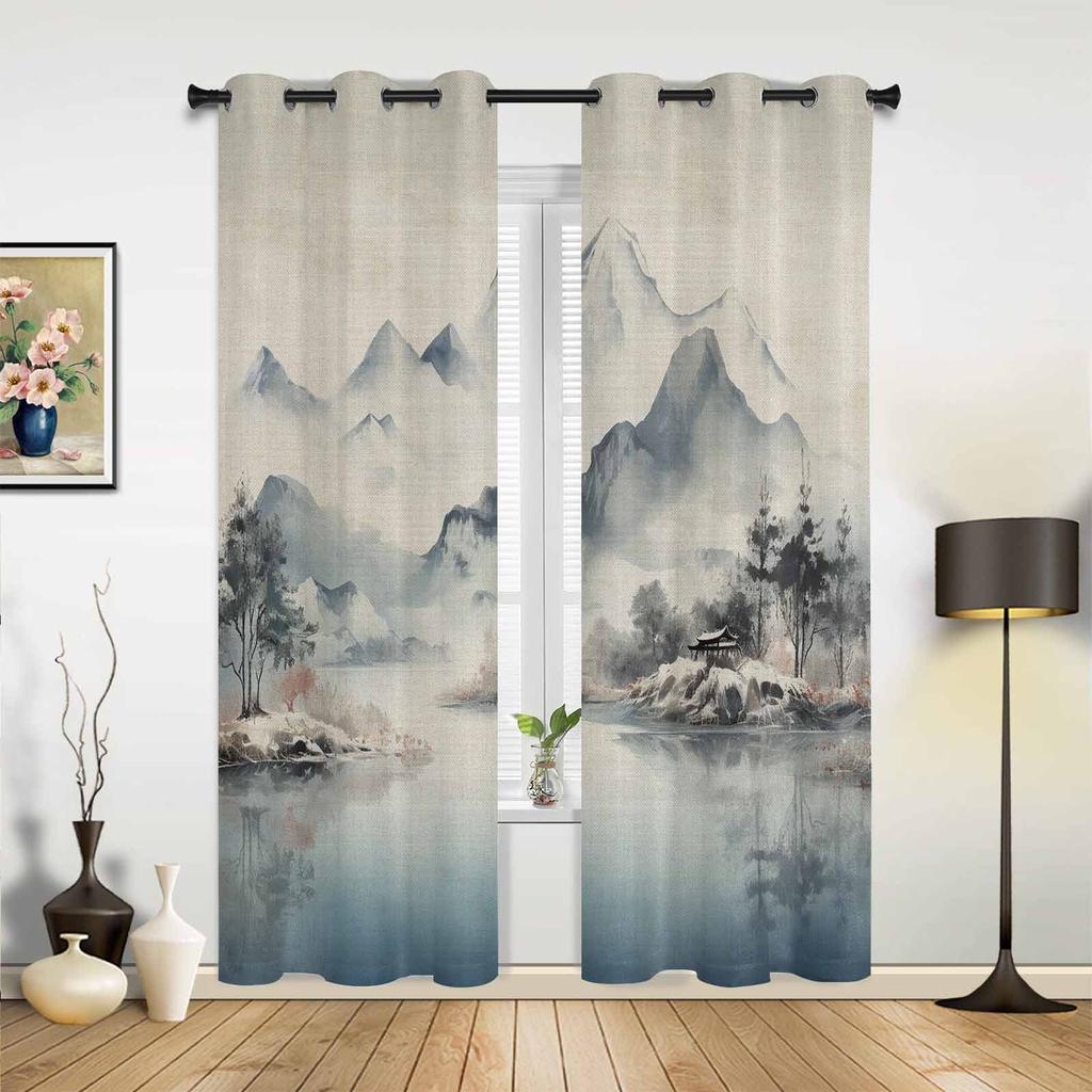 Landscape Tree Watercolor Window Curtains for Living Room Luxury Bedroom Curtain Kitchen Blinds Drapes Curtains