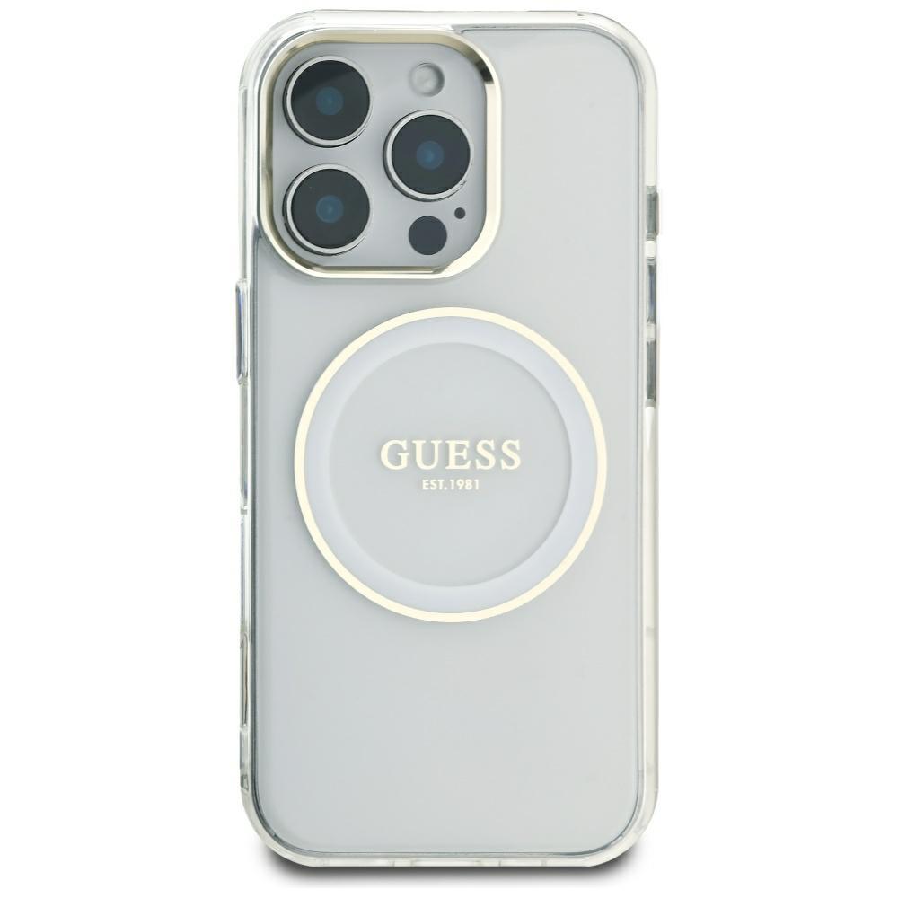Guess IML Metal Colored Circle Classic Logo MagSafe case for iPhone 16 Pro Max white