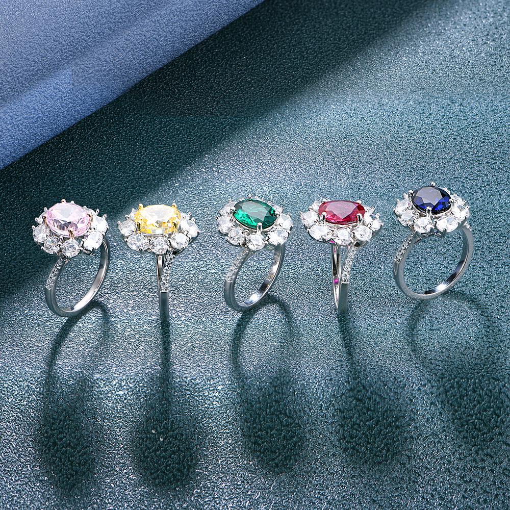 Серебряное кольцо S925 с культивированным изумрудом, розовым и синим сапфиром - Модное высококлассное ювелирное изделие для вечеринок светского общества